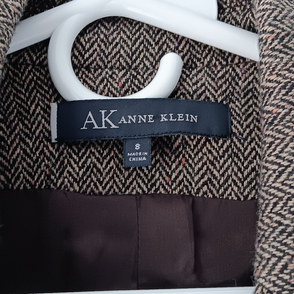 Anne Klein Wool Blazer Brown Tweed Tan Red Herringbone Pockets Lined Size 8 - Picture 2 of 13